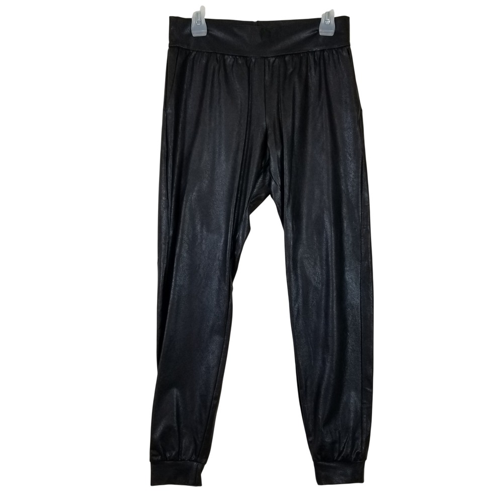 Commando Faux‎ Leather Joggers Black Elastic Waist Tapered Pants Womens Size M